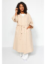 Trendyol Curve Stone Belted Knitted Waffle Dressing Gown
