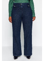 Trendyol Curve Tmavě modrá kapesní klopa Detailní džíny širokého střihu