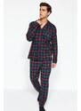 Trendyol Navy Blue Regular Fit Plaid Knitted Pajamas Set