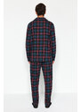 Trendyol Navy Blue Regular Fit Plaid Knitted Pajamas Set