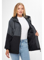 River Club Women's Anthracite-Black Two-tone, Inner Lined Water and Windproof Hooded Raincoat with Pocket.