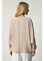 Happiness İstanbul Women's Beige Bat-Sleeved Flowy Airobine Blouse