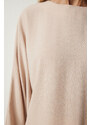 Happiness İstanbul Women's Beige Bat-Sleeved Flowy Airobine Blouse