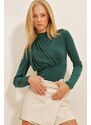 Trend Alaçatı Stili Women's Green High Neck Draped Sandy Bodysuit