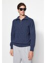 Trendyol Indigo Regular Fit Zippered Half Turtleneck Knitwear Sweater