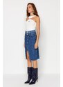 Trendyol X Sagaza Studio Blue Double Belt Detail Denim Skirt