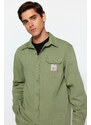 Trendyol Khaki Relaxed Comfort Fit Label Detailed Single Pocket Gabardine Textured Shirt Jacket