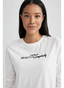 DEFACTO Regular Fit Crew Neck Slogan modal Long Sleeve T-Shirt