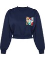 Trendyol Navy Blue Thick Inside With Fleece Printed Crew Neck Comfortable Cut Crop Knitted Sweatshirt