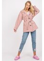 MladaModa Tenký podzimní kabátek s páskem model 4222 pudrově růžový