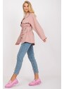 MladaModa Tenký podzimní kabátek s páskem model 4222 pudrově růžový