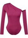 Trendyol Fuchsia Asymmetrical Collar Long Sleeved Flexible Knitted Bodysuit