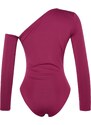 Trendyol Fuchsia Asymmetrical Collar Long Sleeved Flexible Knitted Bodysuit