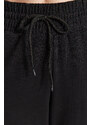 Trendyol černé široké nohavice/široké nohavice manšestr s vysokým pasem pletené tepláky
