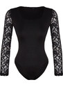 Trendyol Black Square Neck Lace Sleeve Knitted Bodysuit