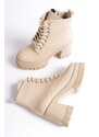 Capone Outfitters Women's Round Toe Lace-Up Mid Heel Boots.