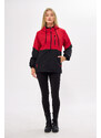 River Club Women's Red-Black Two-tone Lined Water And Windproof Hooded Raincoat With Pocket.