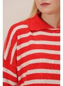 HAKKE Women's Polo Neck Striped Knitwear Blouse