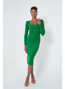 Lafaba Women's Green Slit Knit Dress