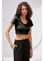 VATKALI V Neck Crop Top Black