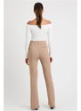 Madmext Beige High Waist Women's Pants with Slits