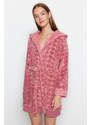 Trendyol Pink Belted Heart Pattern Fleece Knitted Dressing Gown