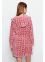 Trendyol Pink Belted Heart Pattern Fleece Knitted Dressing Gown