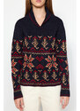 Trendyol Winter Essentials Námořnická modrá měkká texturovaná vzorovaná pletená svetr