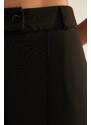 Trendyol Black Premium Vysoký pas rovné/rovný střih tkané žebrované kalhoty