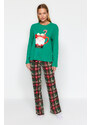 Trendyol Green 100% Cotton Christmas Theme Tshirt-Pants and Knitted Pajamas Set
