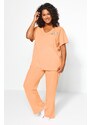 Trendyol Curve Salmon Printed, Pocket Detailed, Knitted Pajamas Set