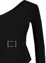 Trendyol Black Belt Detail One-Shoulder Fitted/Situated Elastic Knitted Body with Snap Snaps