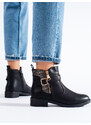 Shelvt black flat-heeled ankle boots