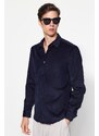 Trendyol Navy Blue Slim Fit Ribbed Velvet Thick Winter Shirt