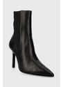 Kožené kotníkové boty Calvin Klein GEO STILETTO CHELSEA BOOT 90 dámské, černá barva, na podpatku, HW0HW01708