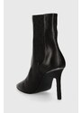 Kožené kotníkové boty Calvin Klein GEO STILETTO CHELSEA BOOT 90 dámské, černá barva, na podpatku, HW0HW01708