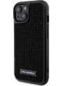 Ochranný kryt na iPhone 15 - Karl Lagerfeld, Rhinestone Plate Metal Logo Black