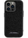 Ochranný kryt na iPhone 15 Pro - Karl Lagerfeld, Rhinestone Plate Metal Logo Black