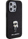Ochranný kryt na iPhone 15 Pro - Karl Lagerfeld, Fixed Glitter Metal Ikonik Black