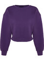 Trendyol Purple Comfort Fit Crop Basic Crew Neck Thick Fleece Knitted Sweatshirt
