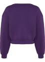 Trendyol Purple Comfort Fit Crop Basic Crew Neck Thick Fleece Knitted Sweatshirt