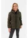 River Club Girl's Onion Pattern Water and Windproof Fiber Khaki Hooded Coat