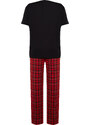 Trendyol Curve Black Printed Plaid Flannel Woven Pajamas Set