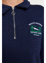 Trendyol Navy Blue Zipper Collar Embroidery Detail Regular Fit Knitted Sweatshirt with Fleece Inside