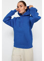 Trendyol Sax Hoody with a Printed Back Oversized/Wide-Wide Fit Fleece Inside Knitted Sweatshirt