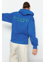 Trendyol Sax Hoody with a Printed Back Oversized/Wide-Wide Fit Fleece Inside Knitted Sweatshirt