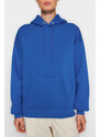 Trendyol Sax Hoody with a Printed Back Oversized/Wide-Wide Fit Fleece Inside Knitted Sweatshirt