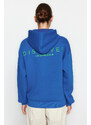 Trendyol Sax Hoody with a Printed Back Oversized/Wide-Wide Fit Fleece Inside Knitted Sweatshirt