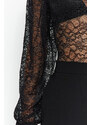 Trendyol Black Gathered Detailed Crew Neck Lace Snaps Knitted Bodysuit