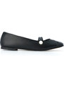 Marjin Women's Banded Pearl Detail Ballet Flats with a scalloped pattern, Black.